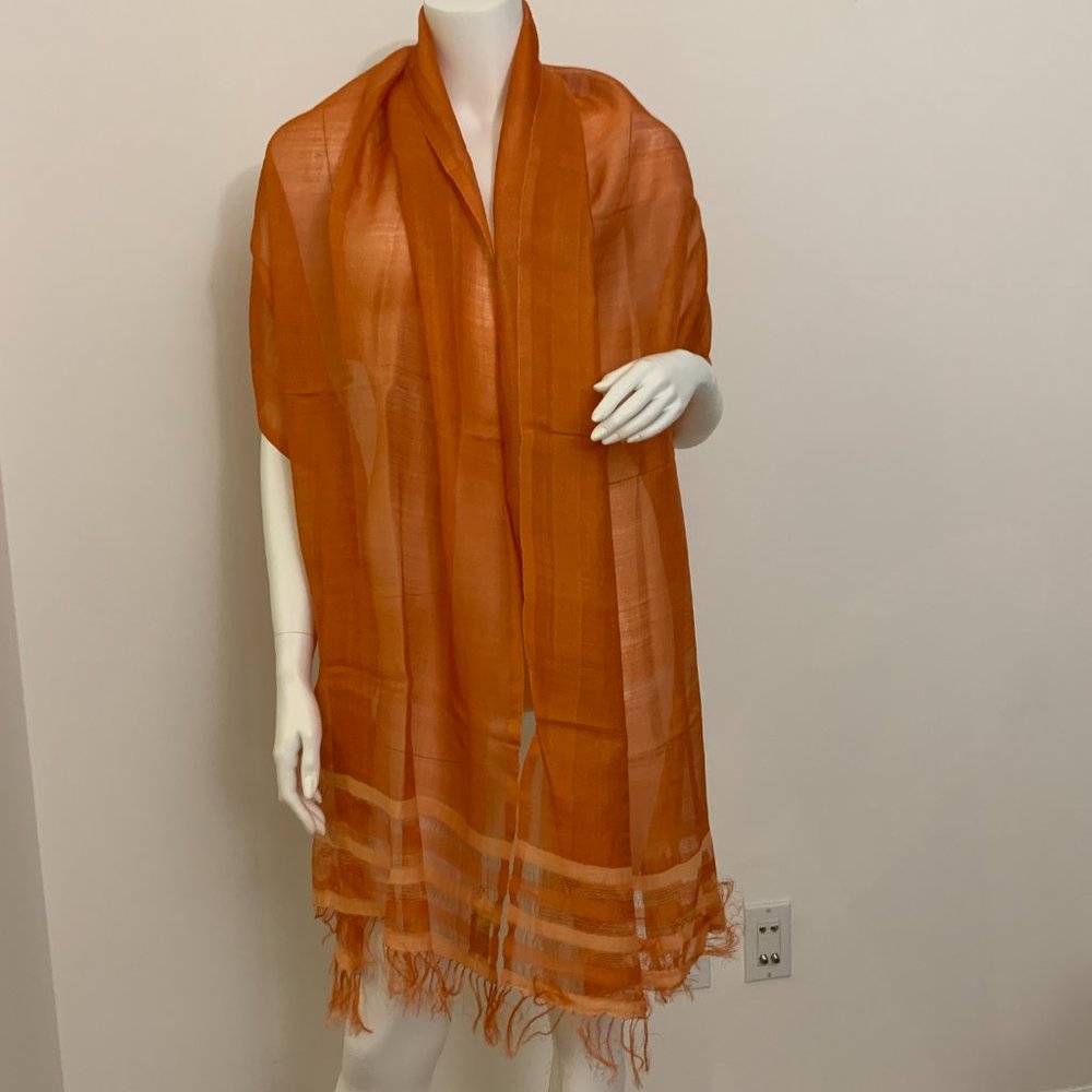 Chiktok  39" X 85" Orange 100% Silk Scarf
